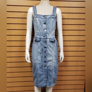 Indigo Rein Denim Dress Small Button Down Adjustable Straps Casual